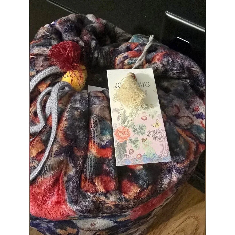 Johnny Was Biya Circle Cozy Blanket One Sz Multicolor Reversible  Travel Bag NWT
